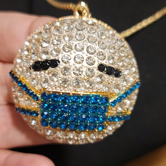 NWT Crystal Covid Emoji necklace by Betsey Johnson - Picture 5 of 7